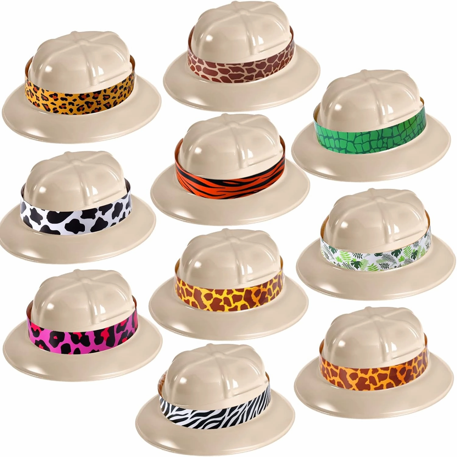 Haysandy Safari Hat, 30 Sets Jungle Explorer Hats with Stickers for Kids Boys Girls, Jungle Explorer Adventure Birthday Halloween Party Helmet Costume Supplies, Beige