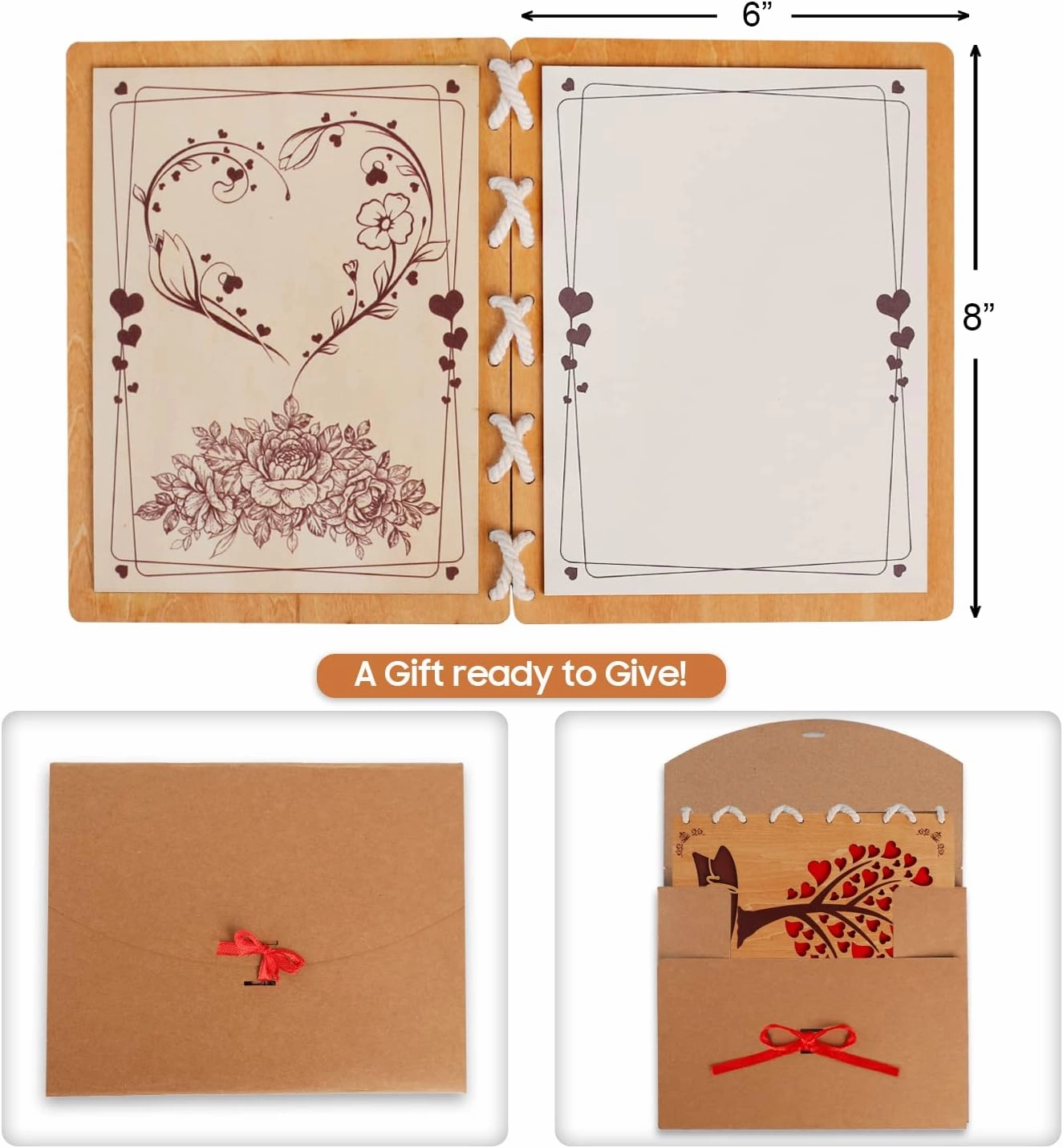 Heart Tree Wooden Cards 6x8 in, Anniversary Card for Her with Romantic Wood Card Design, Love Wood Greeting Card, Happy Anniversary Card Wood, Birthday Cards for Women, Mothers, Wife, Mom