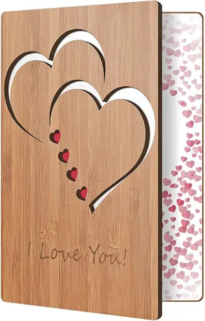 HeartSpace Cards Love & Valentine Card, Handmade Bamboo Valentine's Cards, Valentines Day Cards for Her, Wife, Adults,Valentines Day Card Wife, Valentines Gifts, Valentine Day Gift Him, Classic Hearts