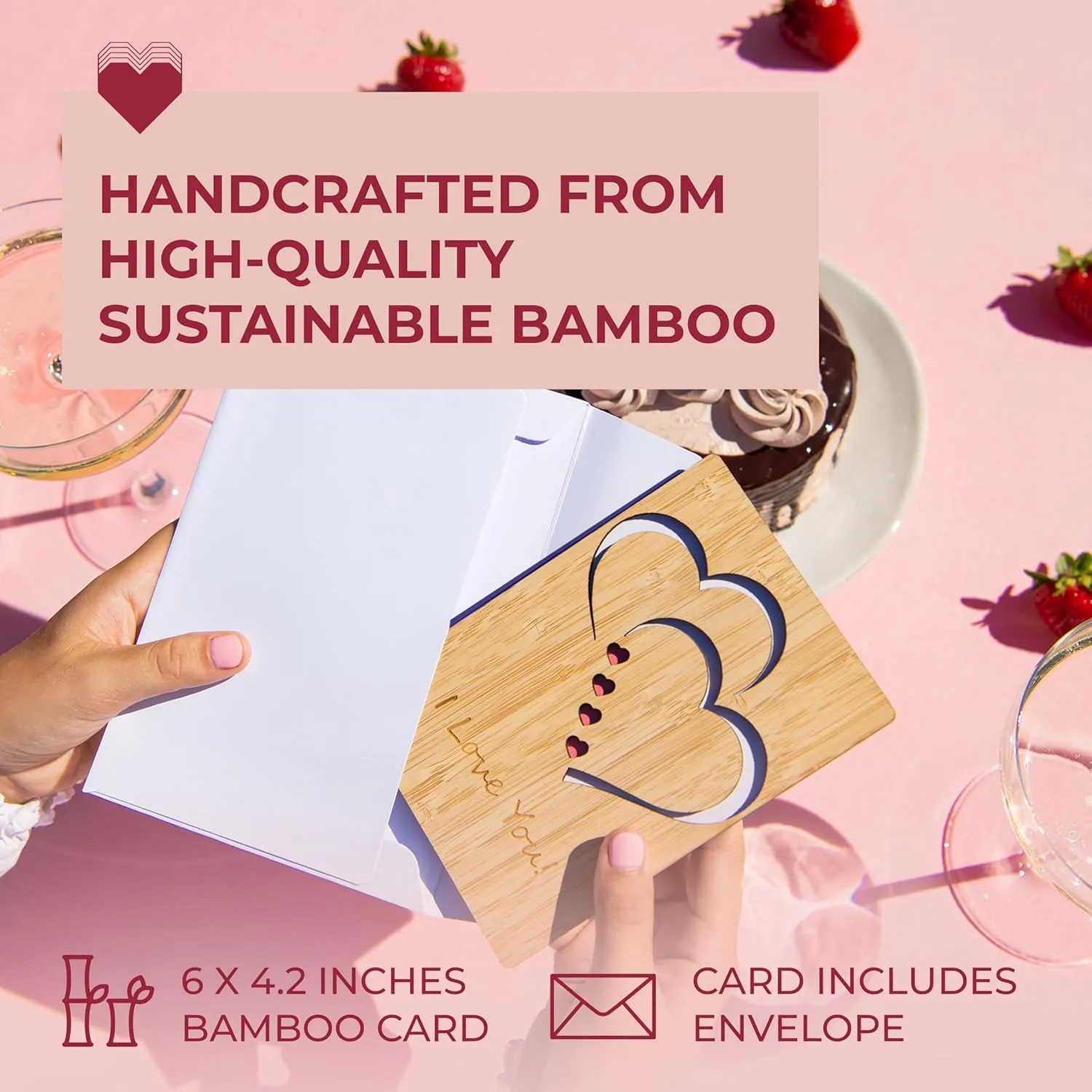 HeartSpace Cards Love & Valentine Card, Handmade Bamboo Valentine's Cards, Valentines Day Cards for Her, Wife, Adults,Valentines Day Card Wife, Valentines Gifts, Valentine Day Gift Him, Classic Hearts