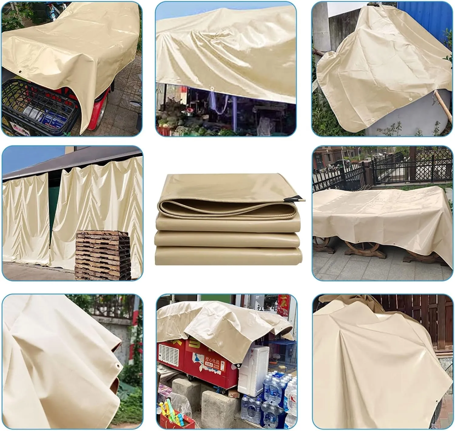 Heavy Duty Tarpaulin Waterproof Cover Tarp Tent Sheet for Camping Caravan Boat Car Picnic Outdoor Furniture Wood Covering with Strong Eyelets Canopy Tent, Beige (Can Be Customised) (Size : 1.5x3m)