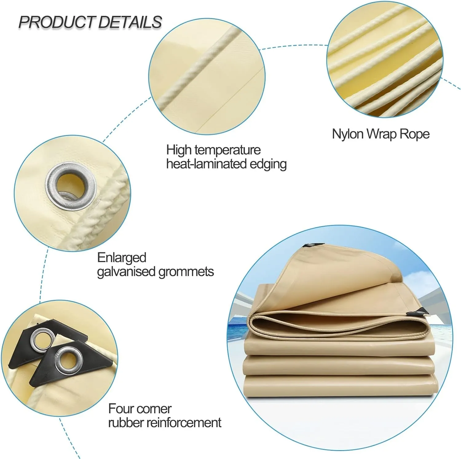 Heavy Duty Tarpaulin Waterproof Cover Tarp Tent Sheet for Camping Caravan Boat Car Picnic Outdoor Furniture Wood Covering with Strong Eyelets Canopy Tent, Beige (Can Be Customised) (Size : 1.5x3m)