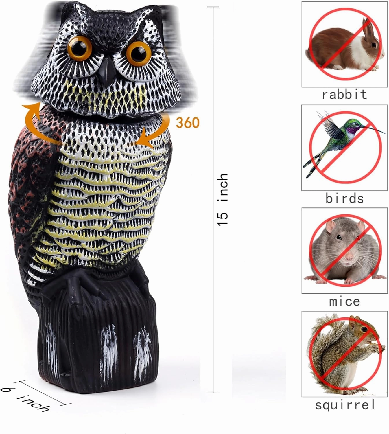 Hedoc Fake Owl Decoys to Scare Birds Away, Rotating Head Sculptures, Nature Enemy Scarecrow Plastic Statues, Pest Repellent, Bird Control and Pigeon Deterrent Outdoor Yard, Garden Protectors