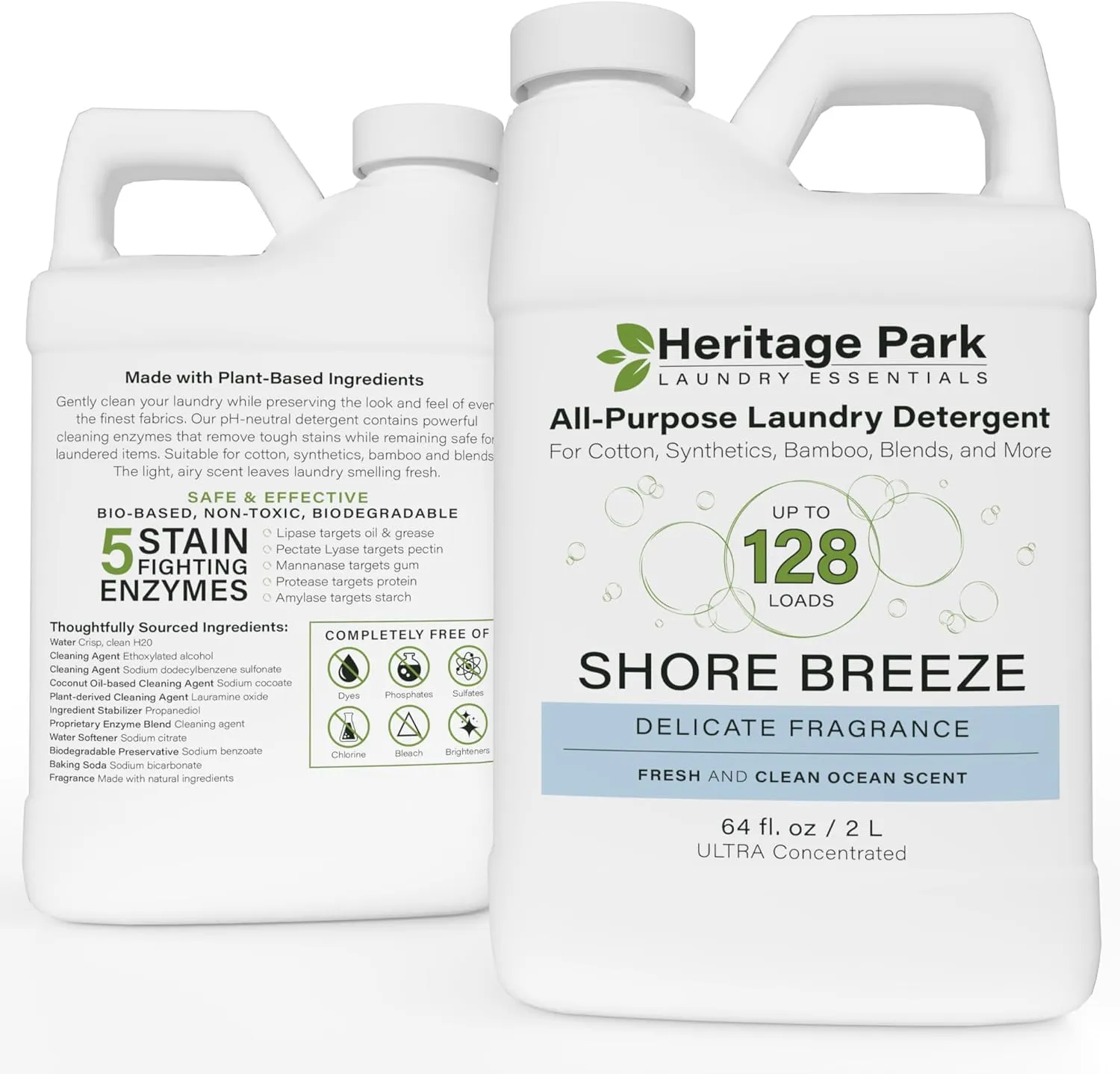 Heritage Park Luxury Laundry Detergent | Dermatologist Tested Plant based Natural & Enzyme Laundry Detergent | Sensitive Skin Friendly - Shore Breeze (64 fl oz)