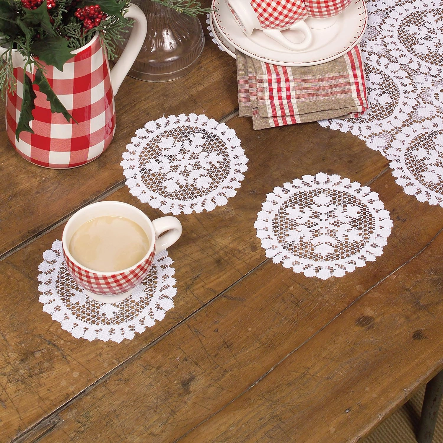 Heritage Lace Yuletide 7" Round Doilies (Set of 4), White