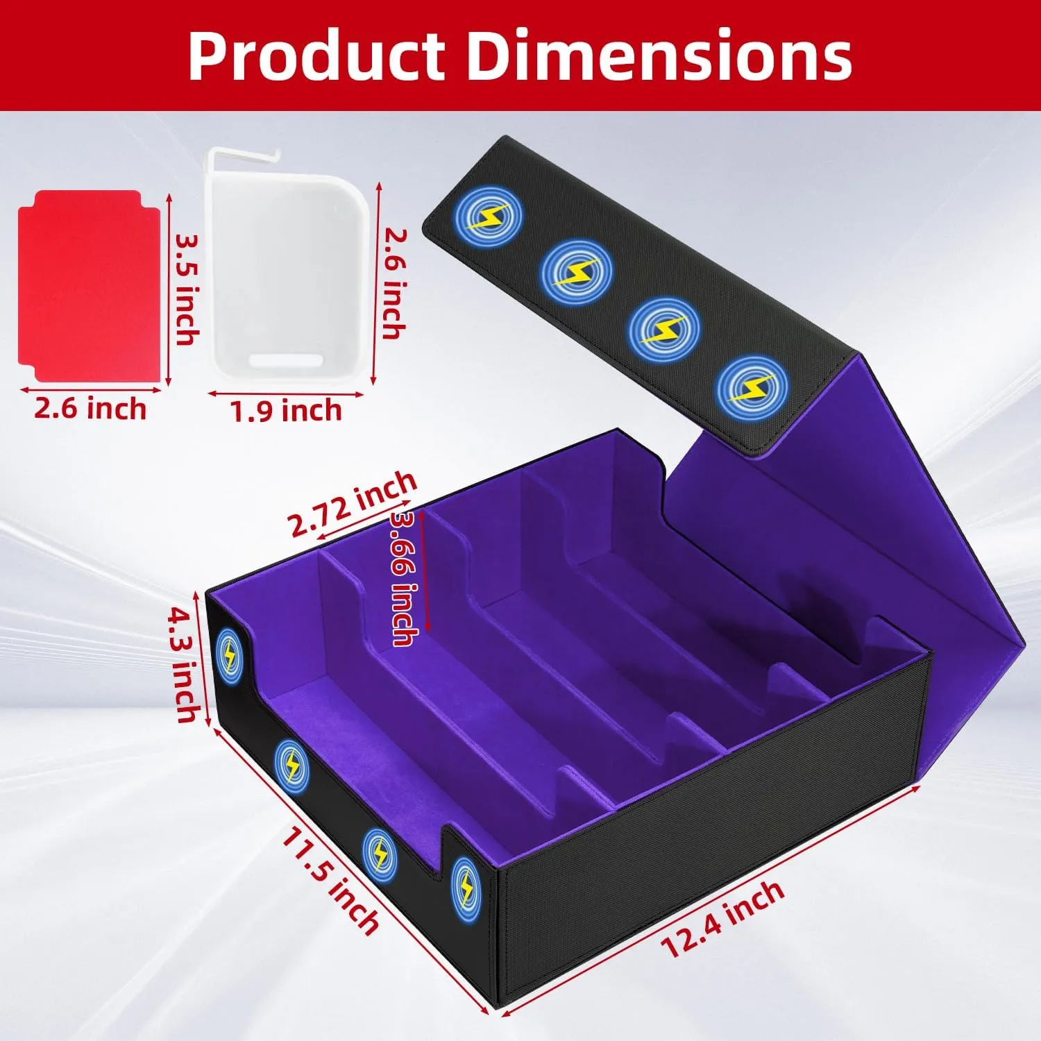 HESTECH Trading Card Box, 3000  Card Capacity, Magnetic Card Case with 4 Card Supports & 24 Dividers, Organizer for MTG TCG & Sports Cards (Black Purple)