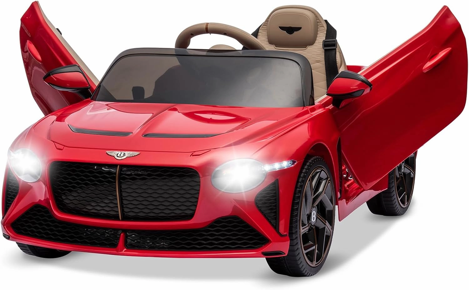 Hetoy Kids Ride On Car, Licensed Bentley Bacalar 12V Electric Vehicles w/Parent Remote Control, Scissor Door, Suspension, 3 Speeds, LED Lights, Horn, Battery Powered Ride on Toy for Boys Girls, Red