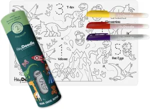 Hey Doodle DinoRoar Mini – Reusable Silicone Drawing Mat for Toddlers and Kids – Educational Dinosaur Activity Pad with 3 Markers – Mess-Free Travel Toy – Ages 3-7