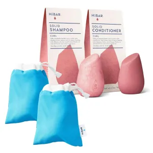 HiBAR Bundle - Curl Shampoo & Conditioner Set   Travel Pouch - For Curly Hair - Babassu, Pracaxi Butter & Curl Complex - Plastic, Soap, Paraben & Sulfate-Free