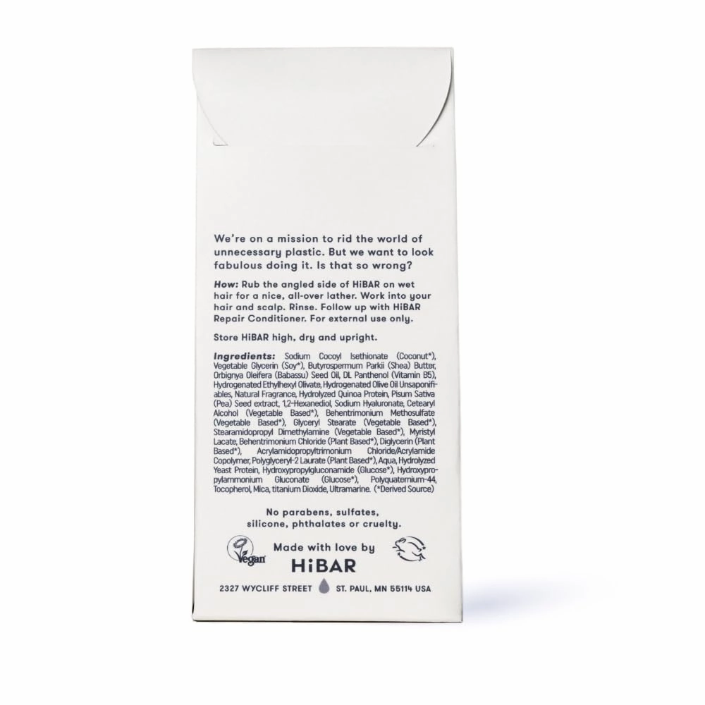 HIBAR - Repair Shampoo Bar - For Damaged, Broken, Brittle Hair - Restore & Nourish - With Quinoa Protein & Jojoba Oil - Plastic-Free - Soap, Paraben & Sulfate-Free - Color Safe & Vegan -1 Solid Bar