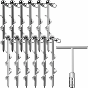 Hiboom Ground Anchor Screw Heavy Duty Earth Anchors Tent Stakes for High Wind with T Handle Hex Wrench Trampoline Hook Ground Stakes for Camping Canopies Car Ports Sheds