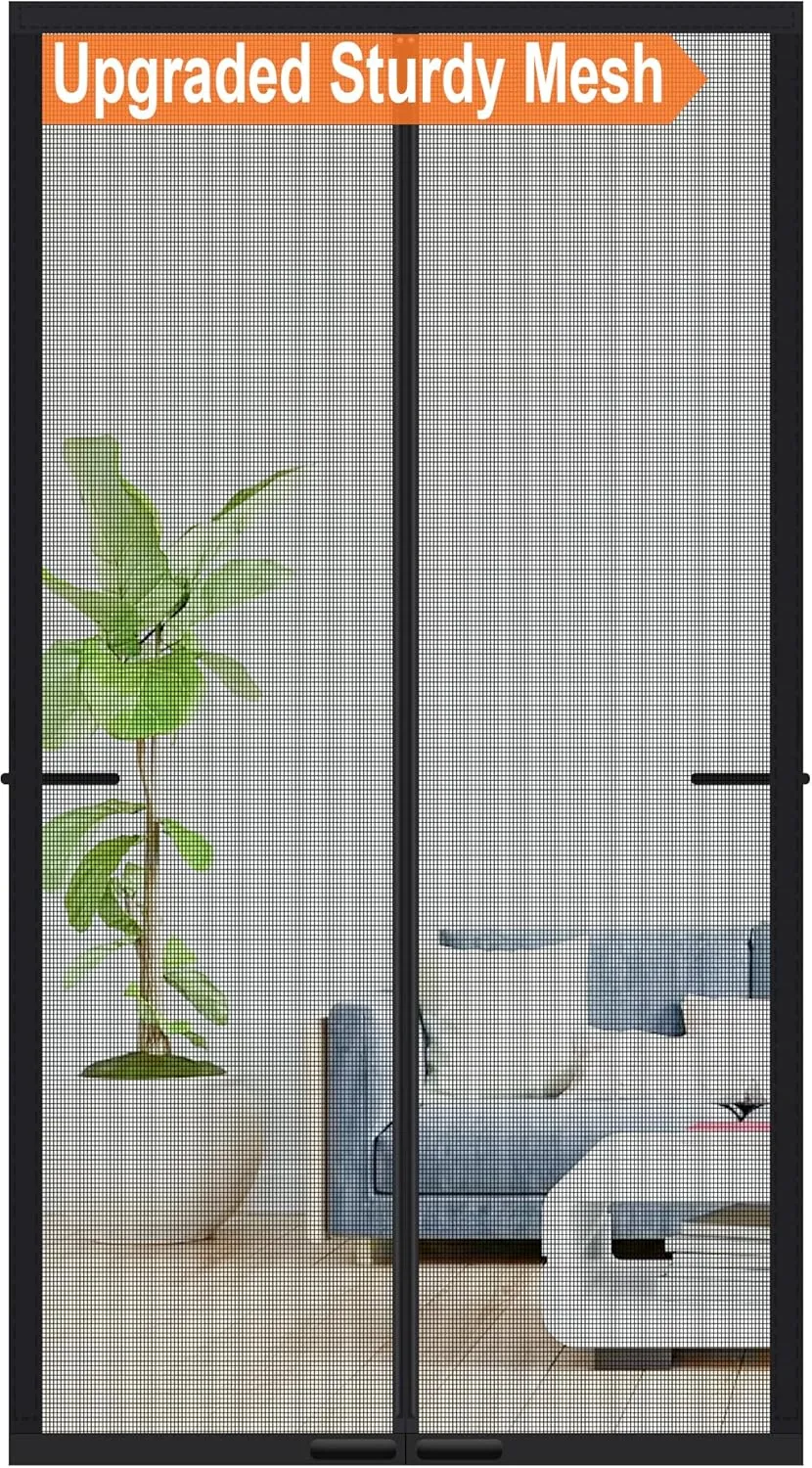 High Density Magnetic Bug Screen Door,Reinforced Thicker Mesh,Full Strip Magnets,Retractable Heavy Duty Mosquito Net for Door Magnetic Closure,Bug Net for Door for Single Door