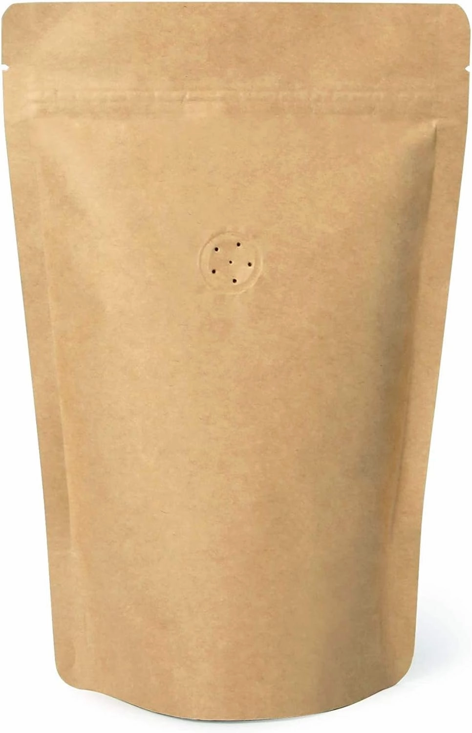 High Barrier Natural Kraft Paper Stand up Zipper Coffee Pouch Bag with One Way Degassing Valve (500, 8 OZ)
