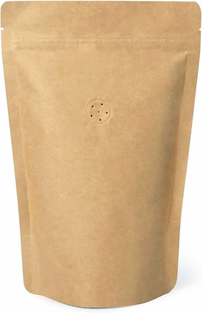 High Barrier Natural Kraft Paper Stand up Zipper Coffee Pouch Bag with One Way Degassing Valve (500, 8 OZ)