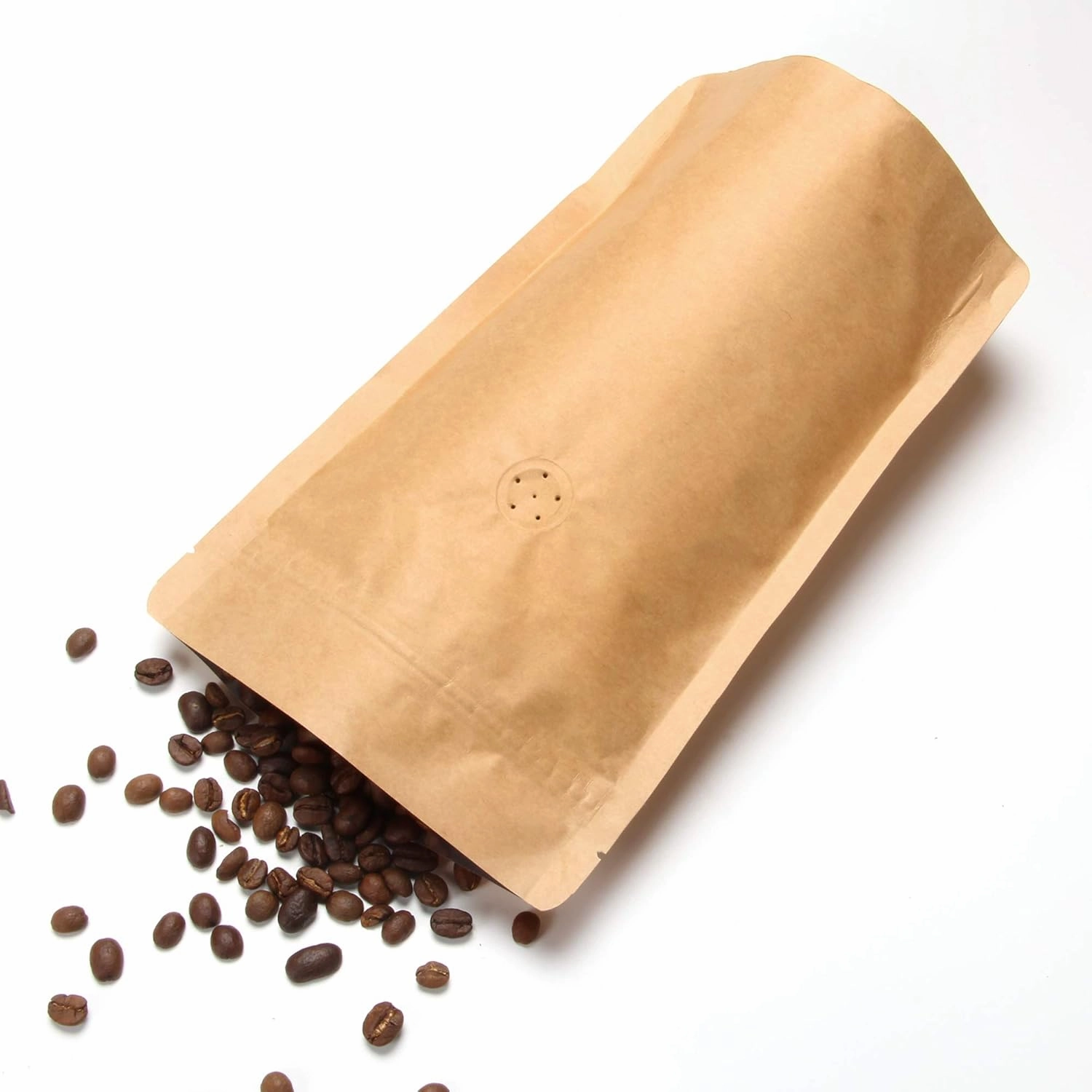High Barrier Natural Kraft Paper Stand up Zipper Coffee Pouch Bag with One Way Degassing Valve (500, 8 OZ)