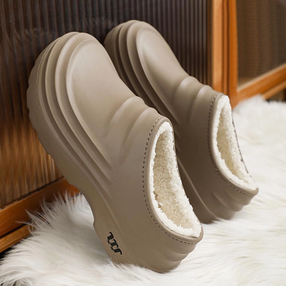 HiGropcore Fur Lined Platform Clogs, Waterproof Winter Clog Slippers for Women Men, Slip-Resistant Easy Clean Kitchen Shoes