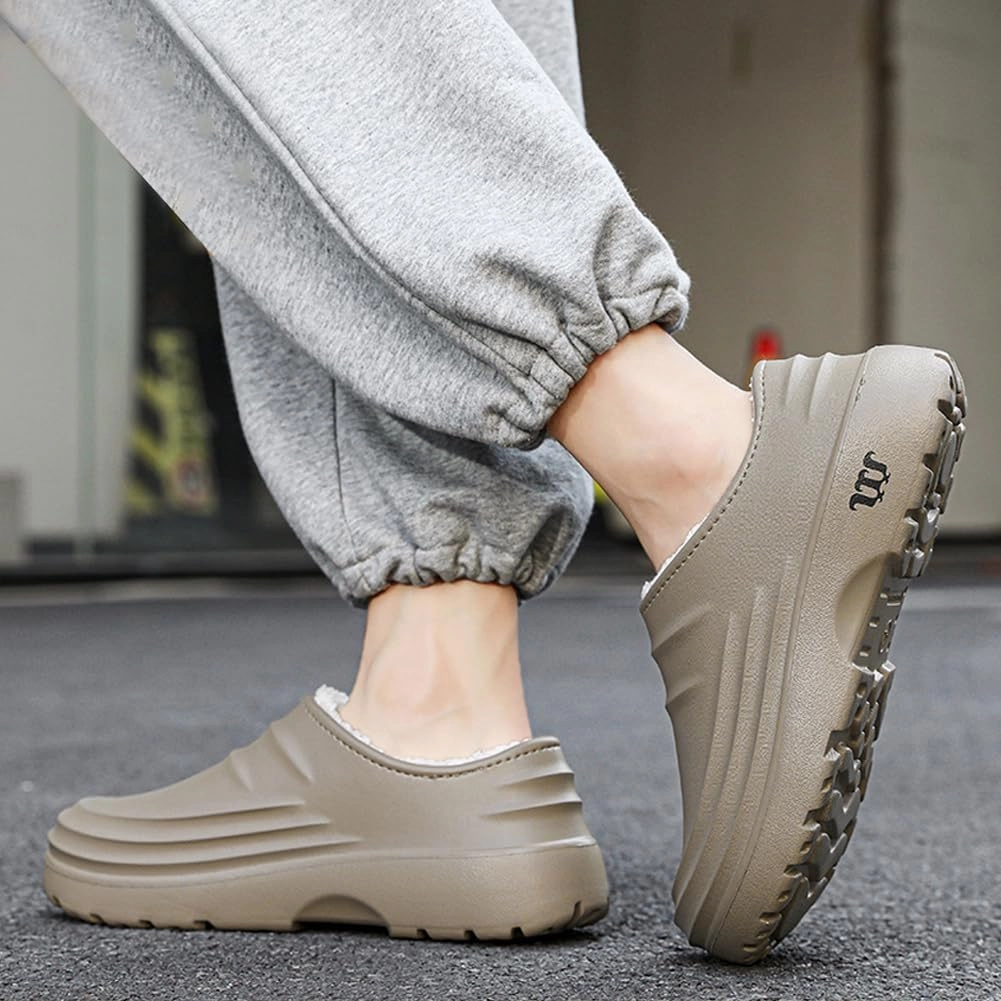 HiGropcore Fur Lined Platform Clogs, Waterproof Winter Clog Slippers for Women Men, Slip-Resistant Easy Clean Kitchen Shoes