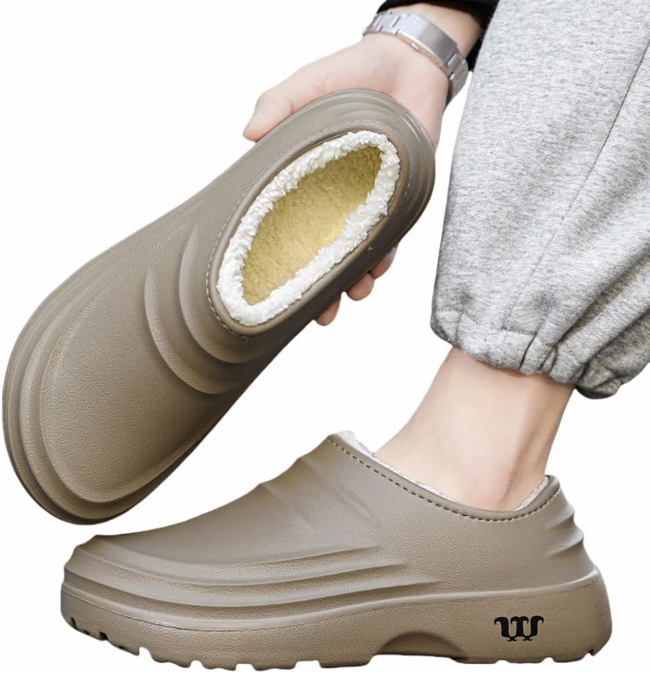 HiGropcore Fur Lined Platform Clogs, Waterproof Winter Clog Slippers for Women Men, Slip-Resistant Easy Clean Kitchen Shoes