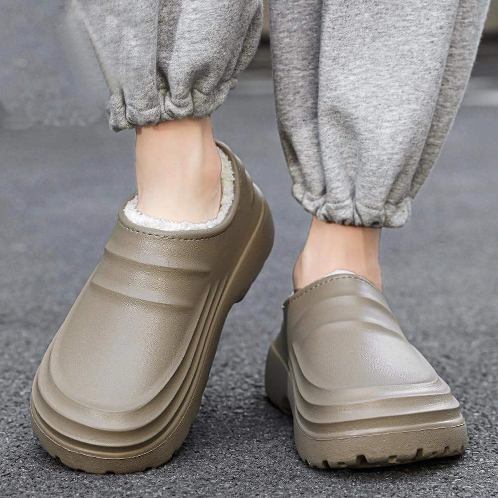 HiGropcore Fur Lined Platform Clogs, Waterproof Winter Clog Slippers for Women Men, Slip-Resistant Easy Clean Kitchen Shoes