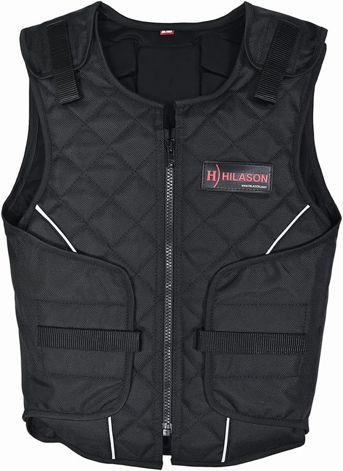 HILASON Bull Riding Vest, Black, Unisex, Large, Cordura, Sleeveless, Modern, Solid, Quilted, Adults, Vest