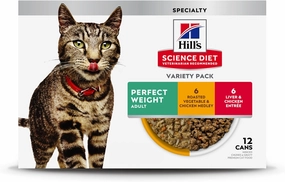 Hill's Science Diet Perfect Weight, Adult 1-6, Weight Management Support, Wet Cat Food, Variety Pack: Liver & Chicken Minced; Chicken Stew, 2.9 oz. Cans, Case of 12