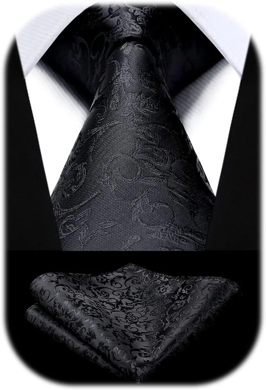 HISDERN Paisley Ties for Men Solid Tie Handkerchief Floral Men's Necktie & Pocket Square Set Wedding Classic Mens Ties