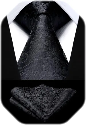 HISDERN Paisley Ties for Men Solid Tie Handkerchief Floral Men's Necktie & Pocket Square Set Wedding Classic Mens Ties