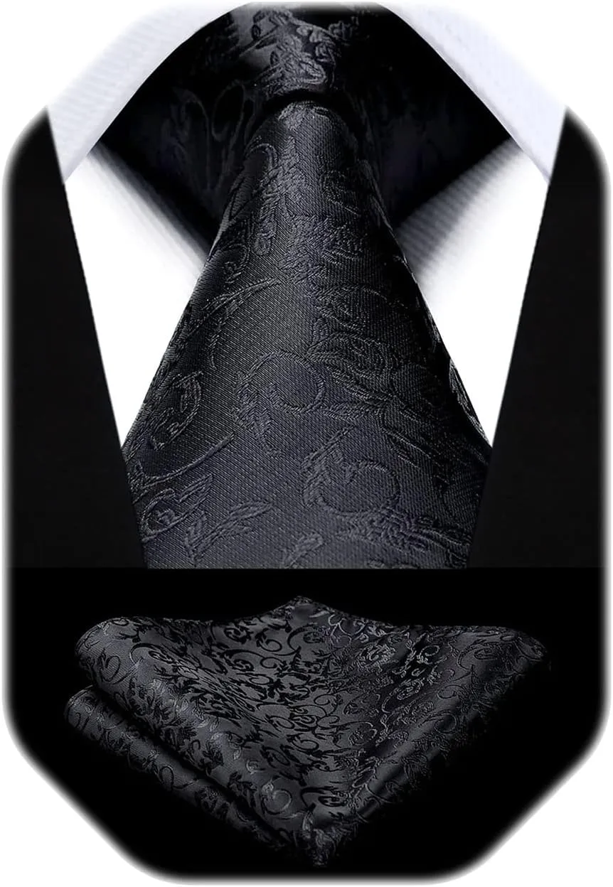 HISDERN Paisley Ties for Men Solid Tie Handkerchief Floral Men's Necktie & Pocket Square Set Wedding Classic Mens Ties