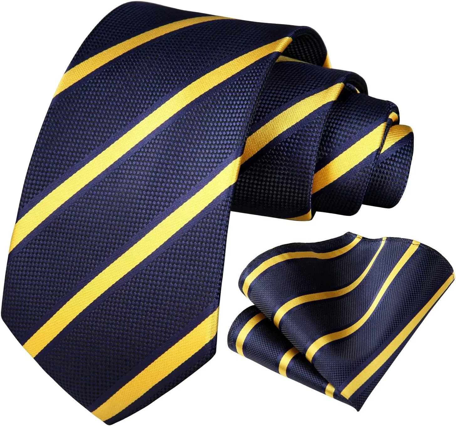 HISDERN Stripe Tie Mens Ties with Pocket Square Set Classic 3.4'' Silk Formal Necktie Handkerchief for Business Wedding