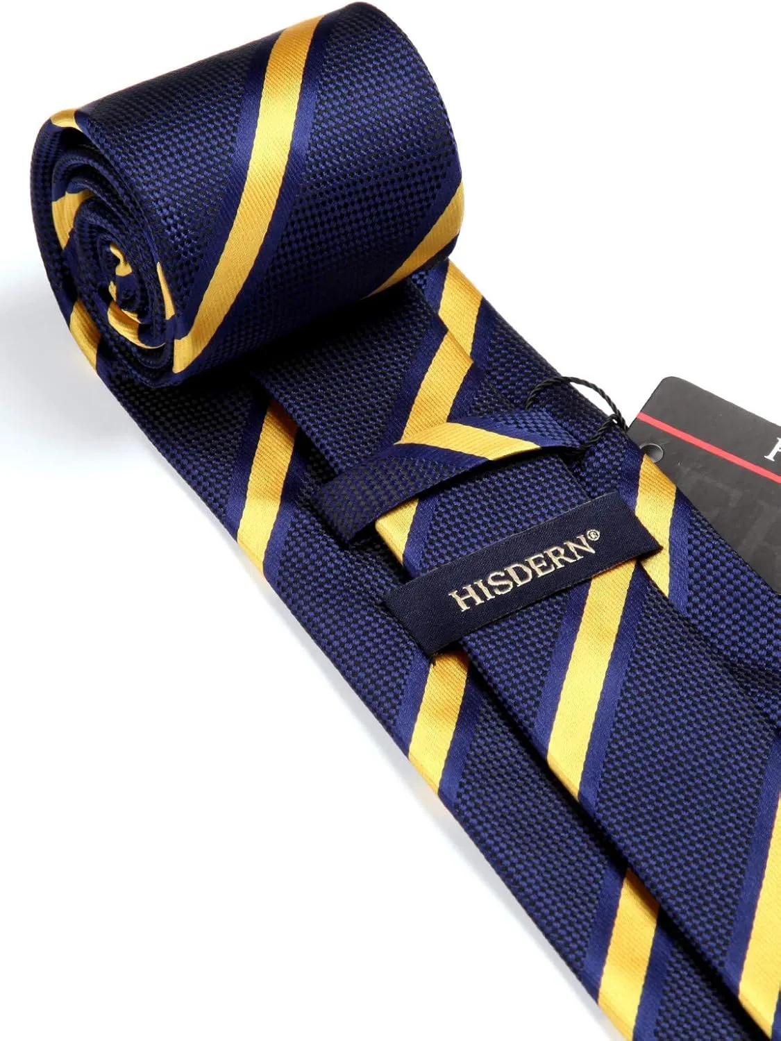 HISDERN Stripe Tie Mens Ties with Pocket Square Set Classic 3.4'' Silk Formal Necktie Handkerchief for Business Wedding