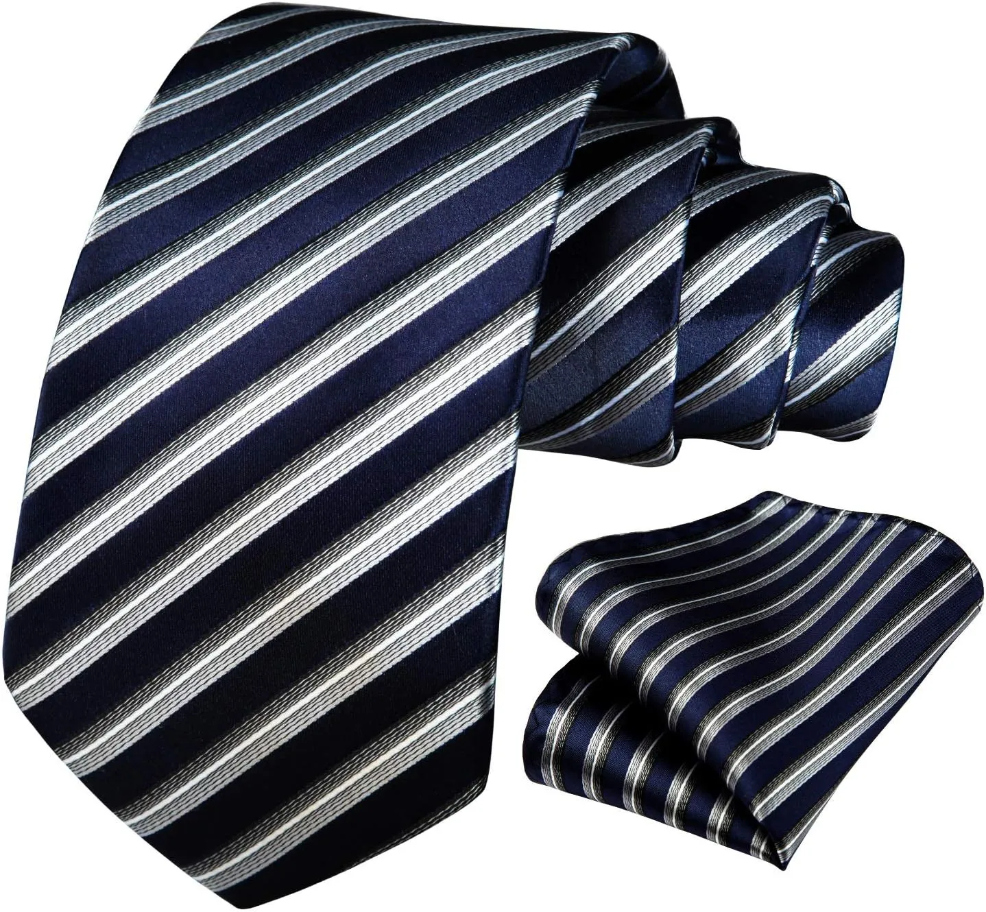 HISDERN Stripe Tie Mens Ties with Pocket Square Set Classic 3.4'' Silk Formal Necktie Handkerchief for Business Wedding