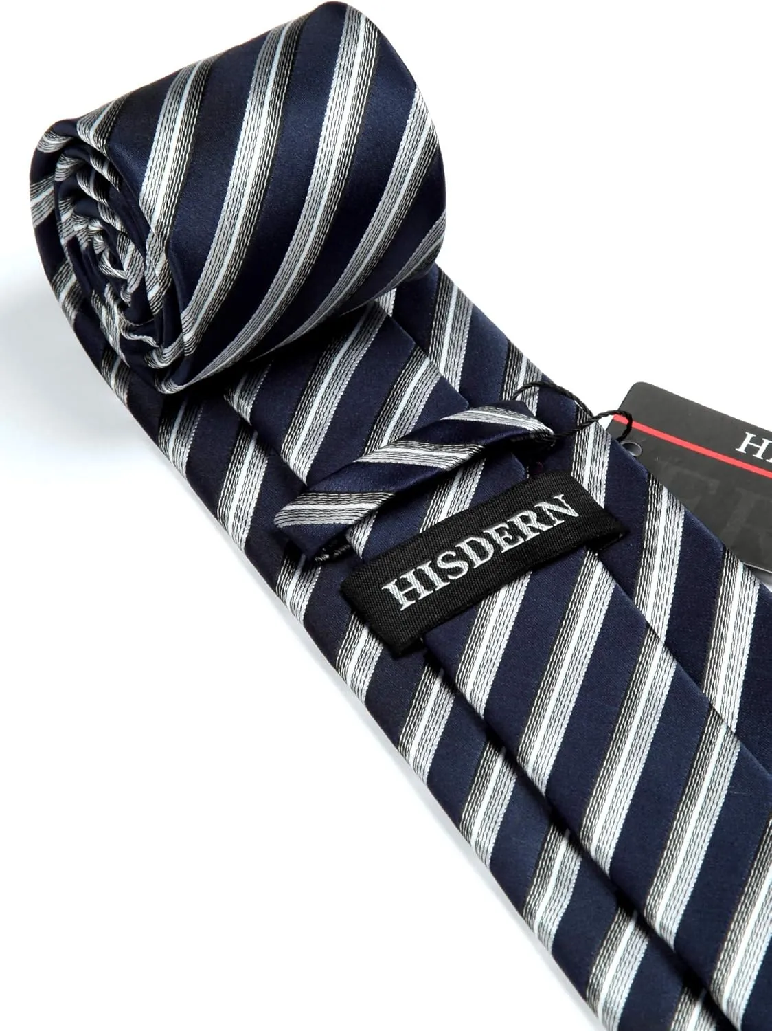 HISDERN Stripe Tie Mens Ties with Pocket Square Set Classic 3.4'' Silk Formal Necktie Handkerchief for Business Wedding
