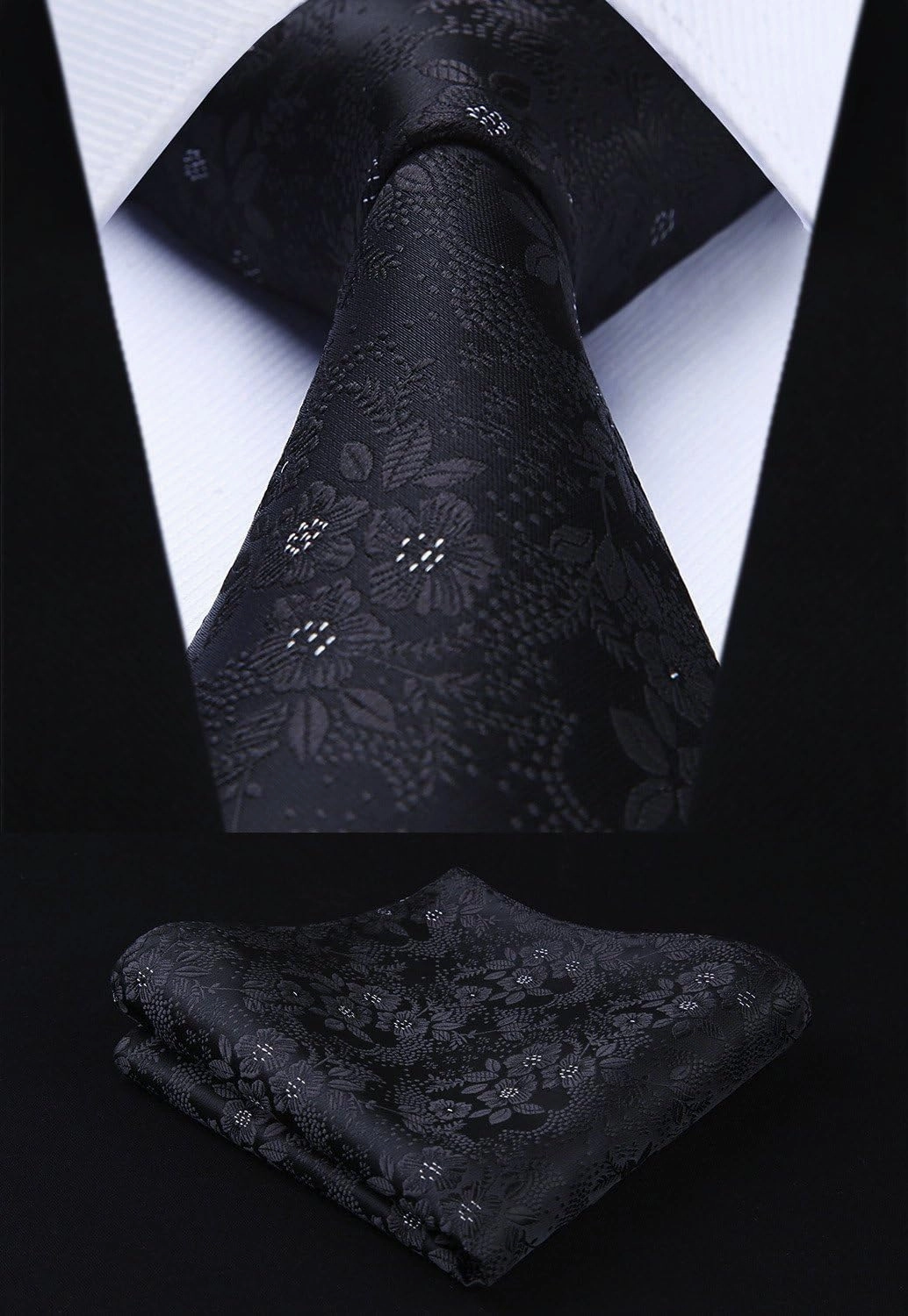 HISDERN Men Floral Ties Woven Classic 3.4" Necktie Set Formal tie Pocket Square for Wedding with Handkerchief Gift Box