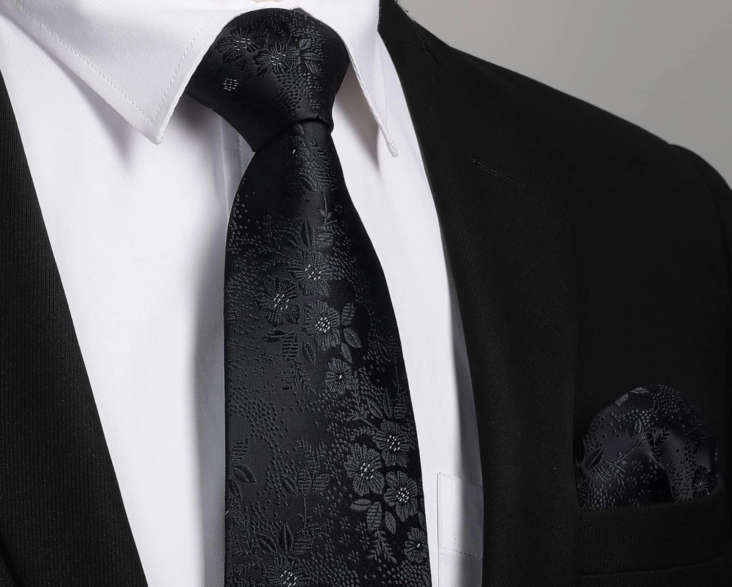 HISDERN Men Floral Ties Woven Classic 3.4" Necktie Set Formal tie Pocket Square for Wedding with Handkerchief Gift Box