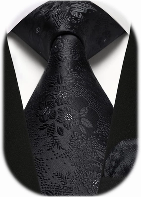 HISDERN Men Floral Ties Woven Classic 3.4" Necktie Set Formal tie Pocket Square for Wedding with Handkerchief Gift Box