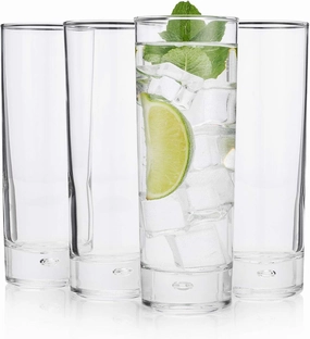 HISTORY COMPANY The Original New York Long Drink Classic Highball Glass, 4-Piece Set for Tall Drinks and Coolers (Gift Box Collection)