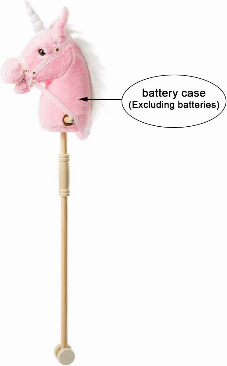 HollyHOME Plush Unicorn Stick Horse with Wood Wheels Real Pony Neighing and Galloping Sounds Plush Toy Pink 37 Inches(AA Batteries Required)