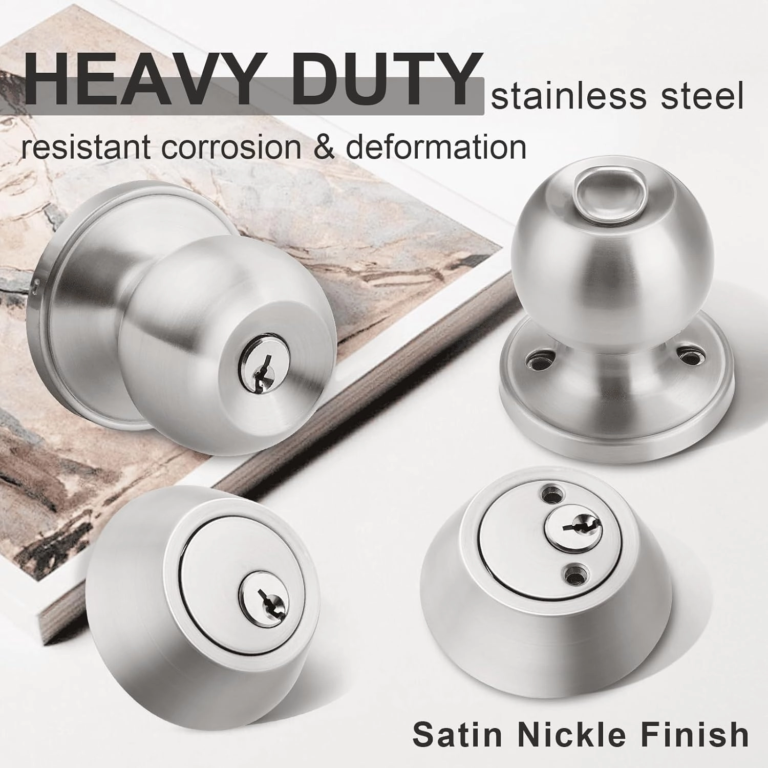 home improvement direct 6 Pack Keyed Alike Entry Door Knobs/Keyed Door Lock, Double Cylinder Keyed Deadbolt with Matching Round Style Knob, Classic Satin Nickel Finish, Door Hardware & Lock