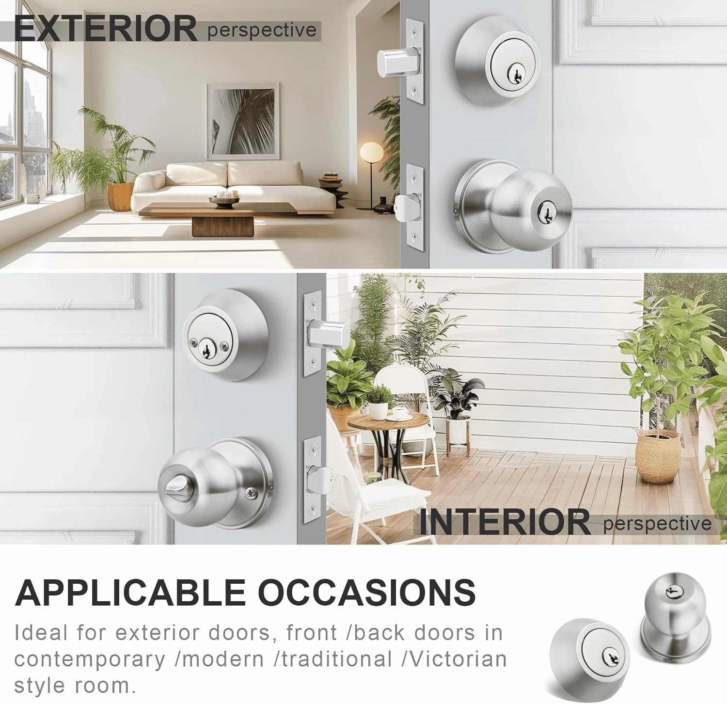 home improvement direct 6 Pack Keyed Alike Entry Door Knobs/Keyed Door Lock, Double Cylinder Keyed Deadbolt with Matching Round Style Knob, Classic Satin Nickel Finish, Door Hardware & Lock