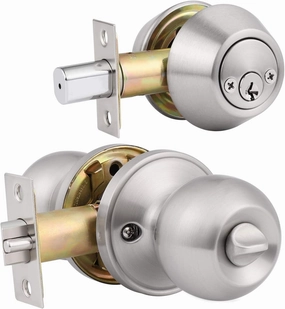 home improvement direct 6 Pack Keyed Alike Entry Door Knobs/Keyed Door Lock, Double Cylinder Keyed Deadbolt with Matching Round Style Knob, Classic Satin Nickel Finish, Door Hardware & Lock