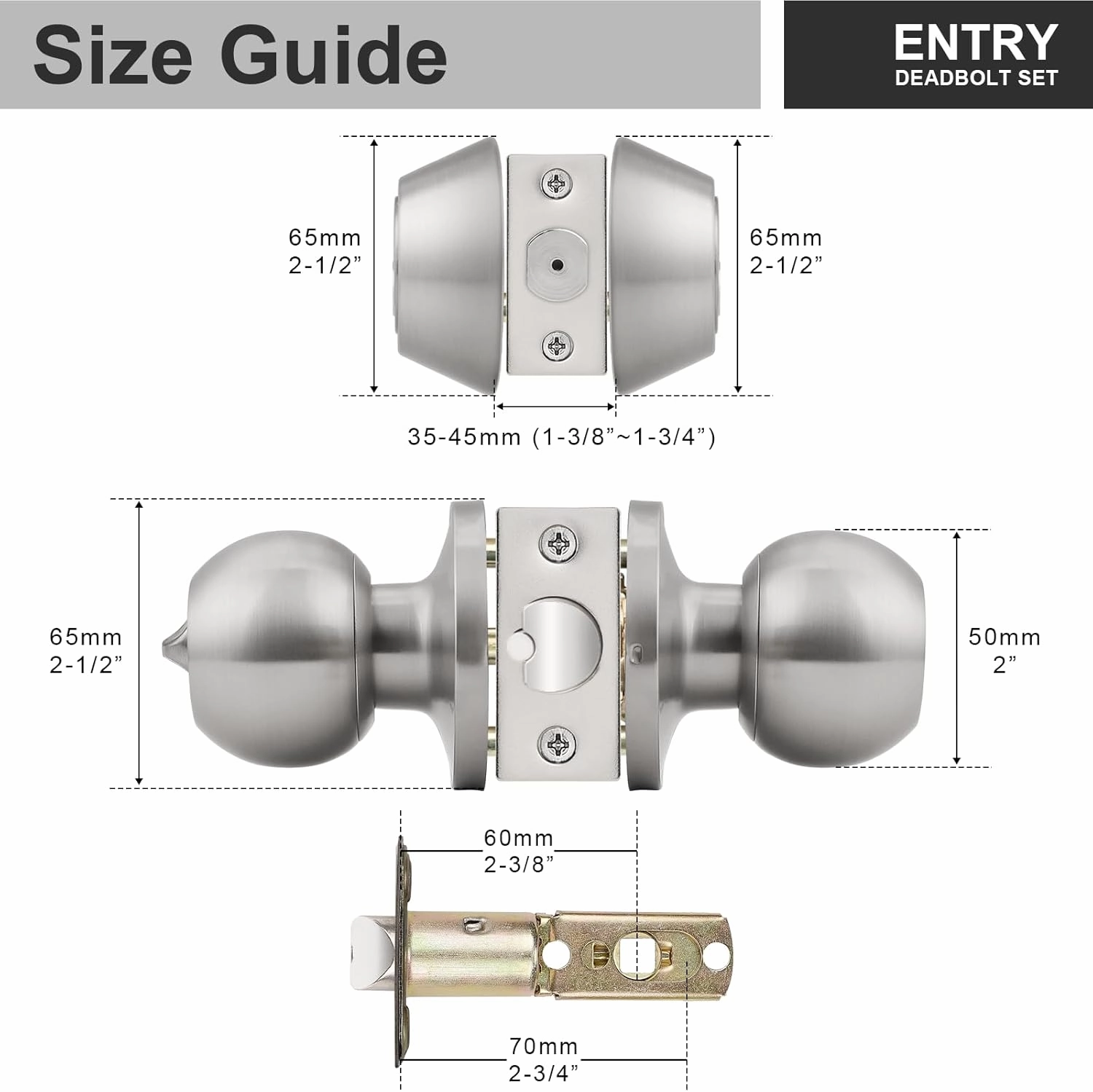 home improvement direct 6 Pack Keyed Alike Entry Door Knobs/Keyed Door Lock, Double Cylinder Keyed Deadbolt with Matching Round Style Knob, Classic Satin Nickel Finish, Door Hardware & Lock