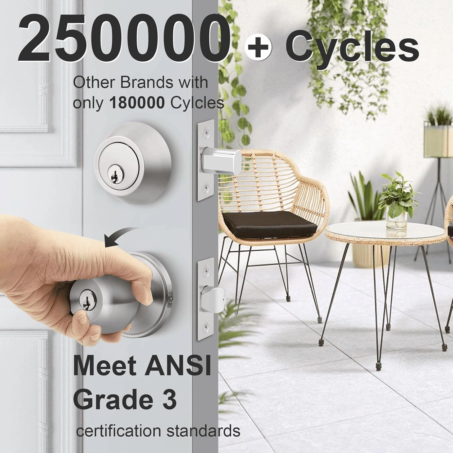 home improvement direct 6 Pack Keyed Alike Entry Door Knobs/Keyed Door Lock, Double Cylinder Keyed Deadbolt with Matching Round Style Knob, Classic Satin Nickel Finish, Door Hardware & Lock