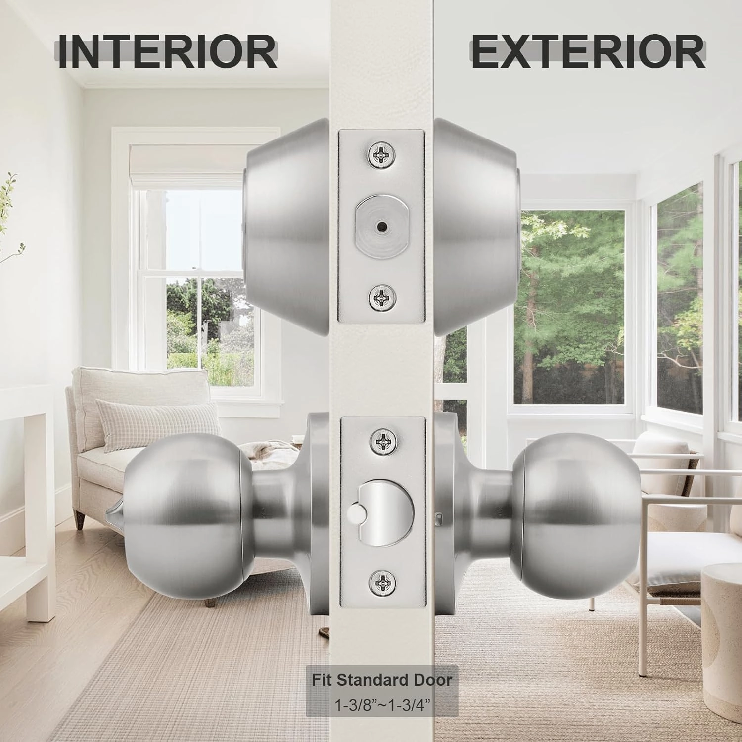 home improvement direct 6 Pack Keyed Alike Entry Door Knobs/Keyed Door Lock, Double Cylinder Keyed Deadbolt with Matching Round Style Knob, Classic Satin Nickel Finish, Door Hardware & Lock