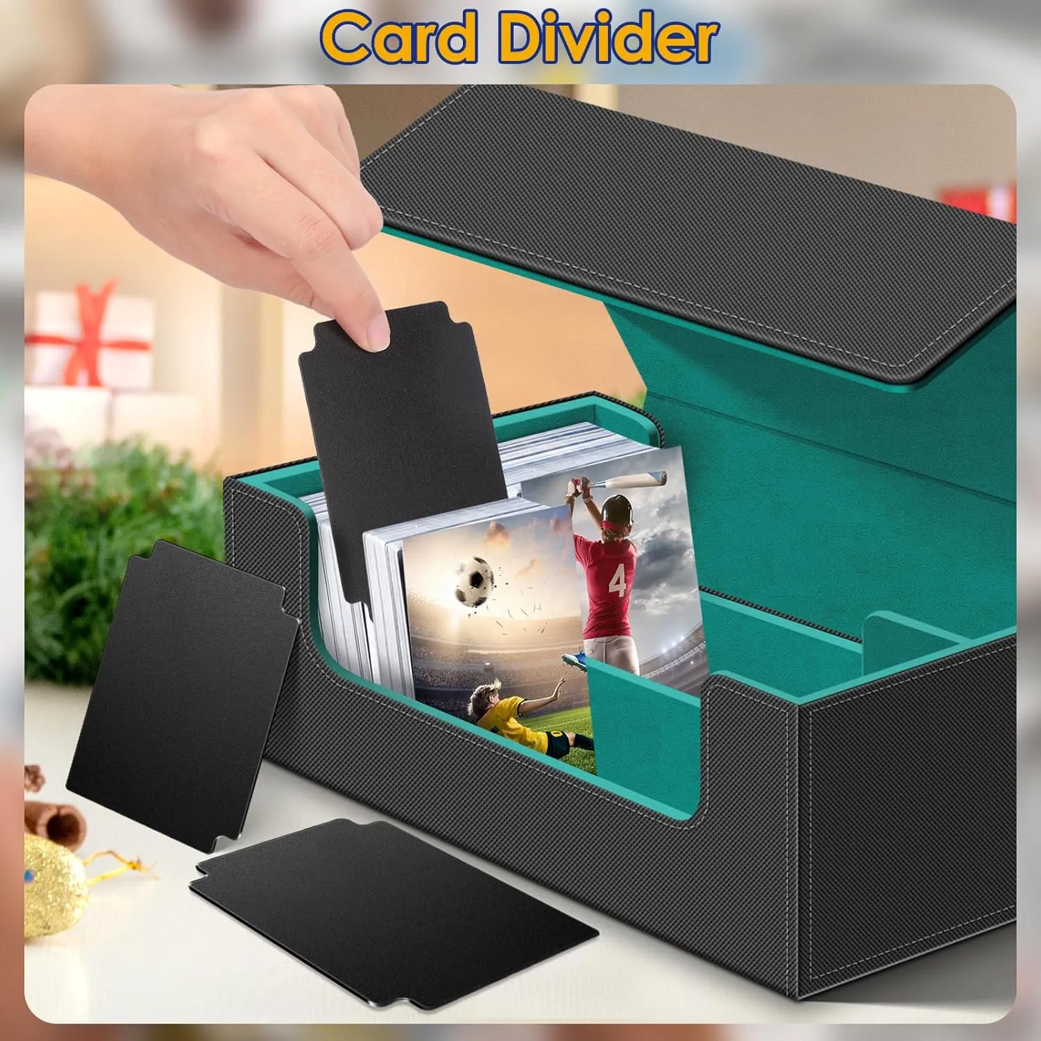 Homthy 1200  Card Deck Case for Trading Cards, Leather Magnetic Closure Commander Card Storage Box Magic Card Protectors Fit for Sports Cards, Game Card Standard Cards (Cyan)