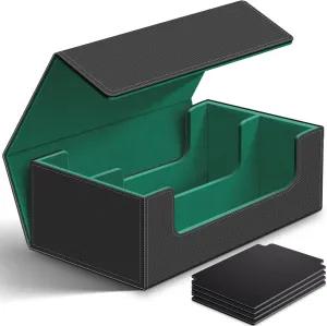 Homthy 1200  Card Deck Case for Trading Cards, Leather Magnetic Closure Commander Card Storage Box Magic Card Protectors Fit for Sports Cards, Game Card Standard Cards (Green)