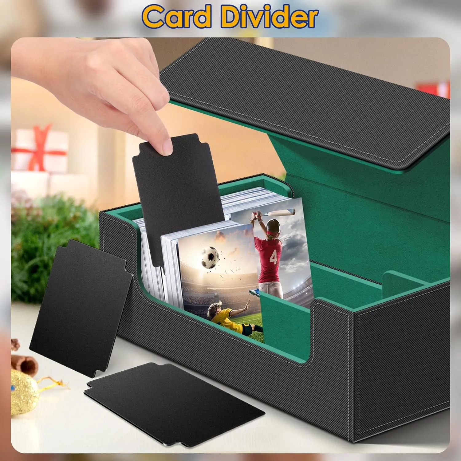 Homthy 1200  Card Deck Case for Trading Cards, Leather Magnetic Closure Commander Card Storage Box Magic Card Protectors Fit for Sports Cards, Game Card Standard Cards (Green)