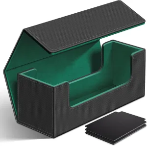 Homthy 600 Card Deck Case for Trading, Leather Magnetic Closure Commander Storage Box Fit for Sports, Game, Standard Cards (Green)