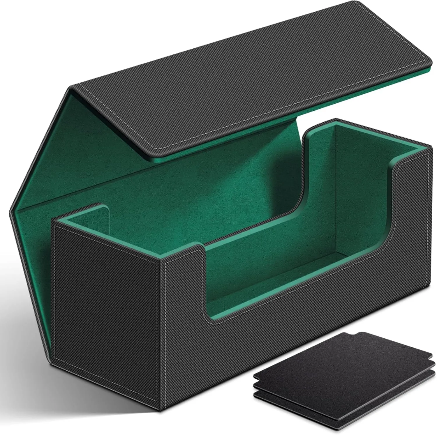 Homthy 600 Card Deck Case for Trading, Leather Magnetic Closure Commander Storage Box Fit for Sports, Game, Standard Cards (Green)