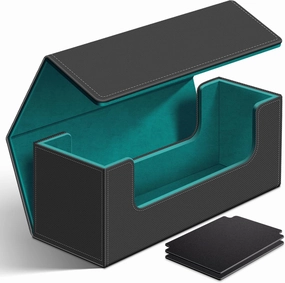 Homthy 600 Card Deck Case for Trading Cards, Leather Magnetic Closure Commander Storage Box Fit for Sports Cards, Game Card Standard Cards (Cyan)
