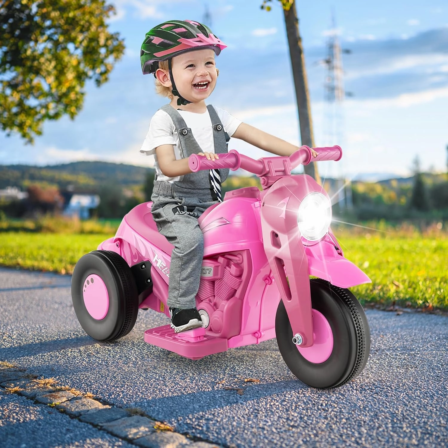 HONEY JOY Pink Ride On Motorcycle, 6V Toddler Motorcycle with Bubble Maker, LED Light, Music, Foot Pedal, Forward/Backward, 3-Wheel Battery Powered Electric Motorcycle for Kids, Gift for Boys Girls